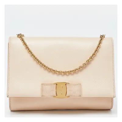 Salvatore Ferragamo Peach Leather Vara Bow Chain Bag