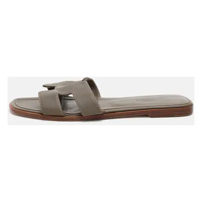 Hermes Grey Leather Oran Flat Slides Size