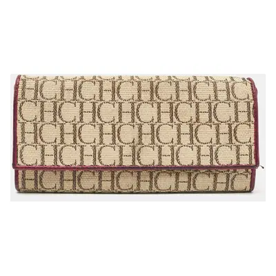 Carolina Herrera Beige Monogram Canvas and Leather Flap Continental Wallet