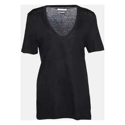 Isabel Marant Etoile Black Linen Knit V-Neck T-Shirt