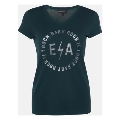 Emporio Armani Green Logo Print Cotton Crew Neck T-Shirt