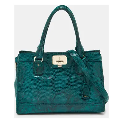 Cole Haan Green Snakeskin Embossed Leather Tote