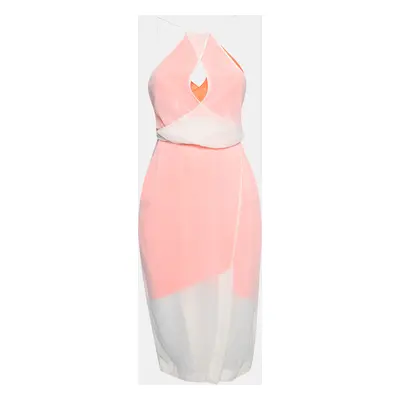 Dion Lee Neon Orange and Cream Sheer Silk Layered Vertigo Halter Dress