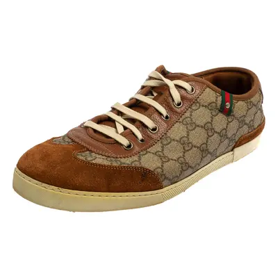 Gucci Brown Suede And GG Canvas Low Top Sneakers Size