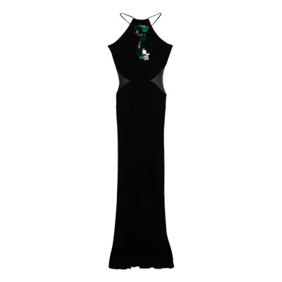 Roberto Cavalli Black Embellished Mesh Trimmed Jersey Maxi Dress