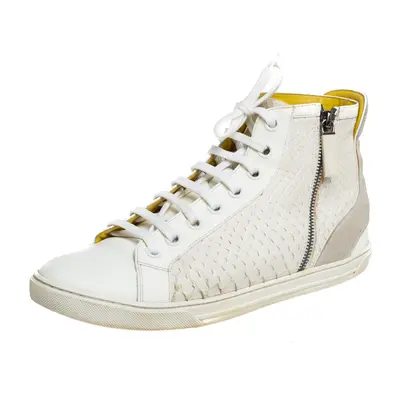 Louis Vuitton White/Grey Python And Suede Zip Up High Top Sneakers Size