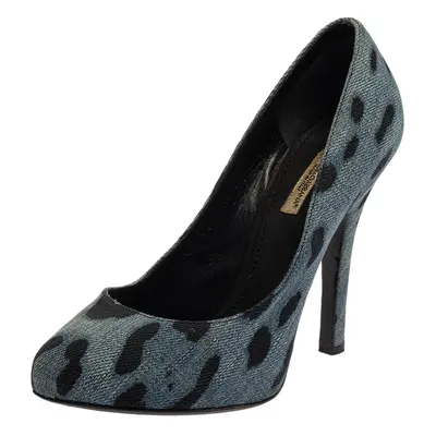 Dolce & Gabbana Blue Leopard Print Denim Pumps Size