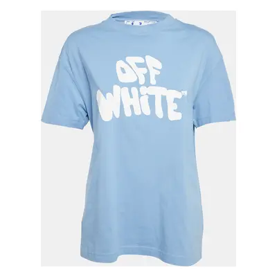 Off-White Blue Logo Print Jersey Cotton Crew Neck T-Shirt