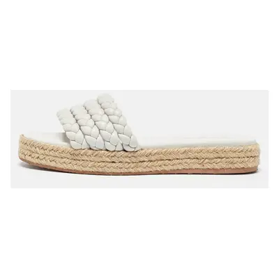 Gianvito Rossi White Braided Leather Marbella Espadrille Slides Size 37.5