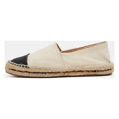 Carolina Herrera Off White/Black Canvas Cap Toe Flat Espadrilles Size