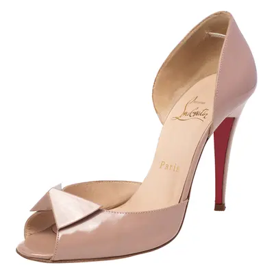 Christian Louboutin Beige Patent Leather D'orsay Peep Toe Pumps Size