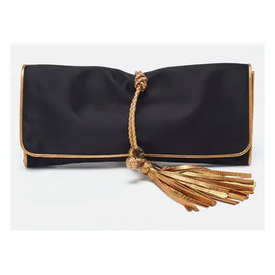 Gucci Black/Gold Satin Malika Tassel Clutch