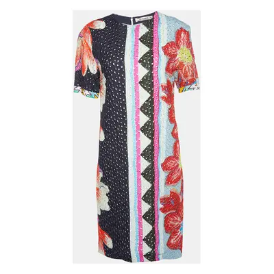 Etro Multicolor Floral Print Embroidered Crepe Shift Dress