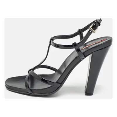 Prada Black Patent Leather Ankle Strap Sandals Size