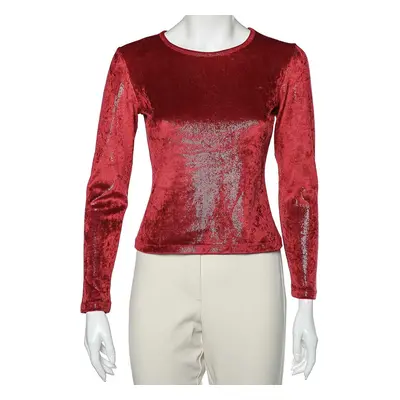 Moschino Cheap and Chic Red Stretch Velvet Glitter Detail T-Shirt