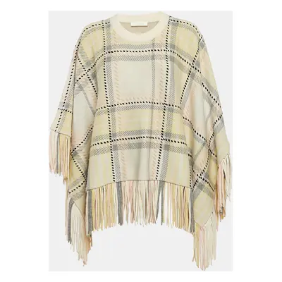 Chloe Yellow Plaid Cashmere Fringed Poncho Sweater XS/S