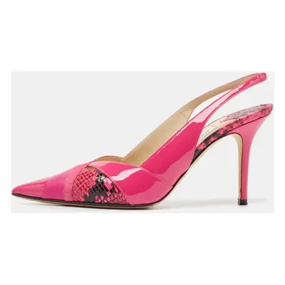 Jimmy Choo Pink Patent Leather and Suede Pointed Toe Slingback Pumps Size 38.5