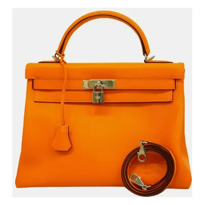 Hermes handbag Kelly Voga River orange silver hardware ladies