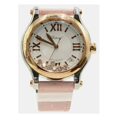 Chopard Silver 18k Rose Gold Stainless Steel Diamond Happy Sport Automatic Women's Wristwatch mm