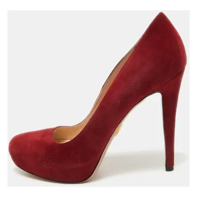 Prada Red Suede Platform Pumps Size