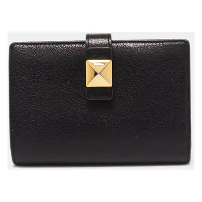 Furla Black Leather Stud Flap Compact Wallet