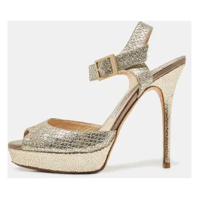 Jimmy Choo Gold Glitter Ankle Strap Platform Sandals Size 38.5