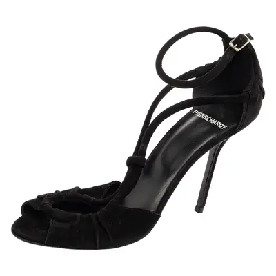 Pierre Hardy Black Suede Peep-Toe Ankle Strap Sandals Size 37.5