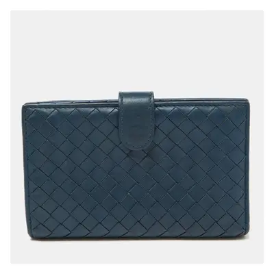 Bottega Veneta Blue Intrecciato Leather Compact Wallet