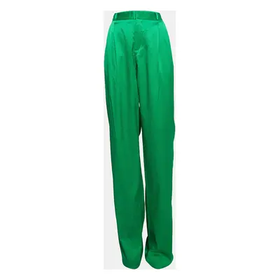 The Attico Green Satin Martellato Wide-Leg Pants