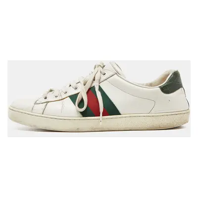 Gucci White Leather Web Ace Low Top Sneakers Size 42.5