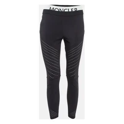 Moncler Black Logo Intarsia Waist Jersey Active Leggings