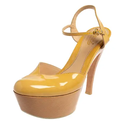 Gucci Yellow Patent Leather Platform Ankle Strap Sandals Size 38.5