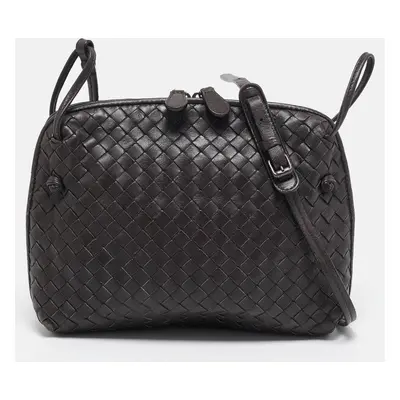 Bottega Veneta Dark Brown Intrecciato Leather Nodini Crossbody Bag