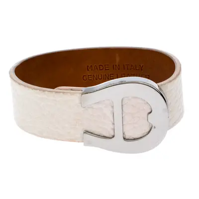 Aigner Silver Tone White Leather Cybill Wide Bracelet