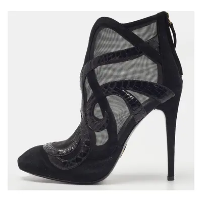 Roberto Cavalli Black Python, Suede and Mesh Ankle Booties Size