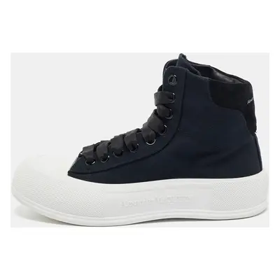 Alexander McQueen Black Canvas Deck Plimsoll High Top Sneakers Size