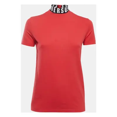 Versus Versace Red Cotton Logo Detailed High Neck T-Shirt