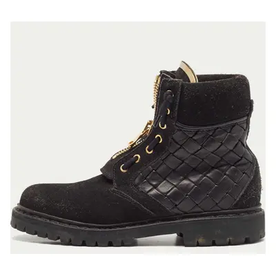 Balmain Black Leather and Suede Taiga Combat Boots Size