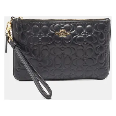 Coach Black Signature Embossed Leather Wristlet Pouch