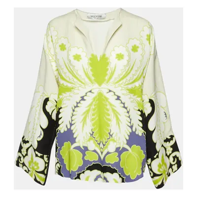 Valentino Cream Tropical World Arazzo Print Silk Blouse