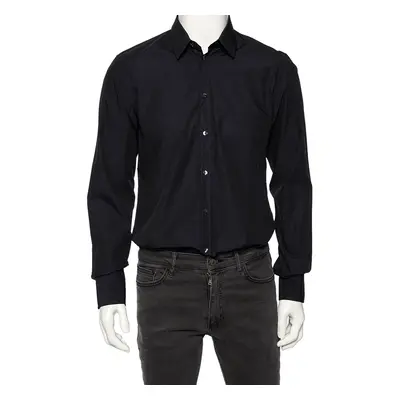 Dolce & Gabbana Navy Blue Check Patterned Cotton Shirt