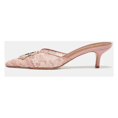 Malone Souliers Pink Lace and Leather Mules Size 37.5