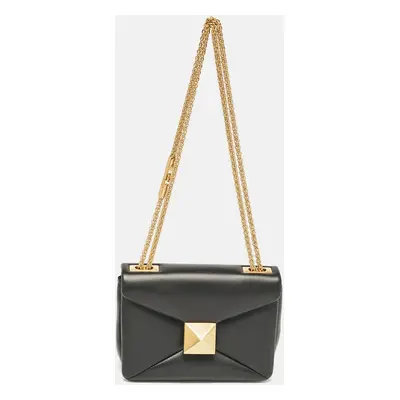 Valentino Black Leather One Stud Chain Shoulder Bag