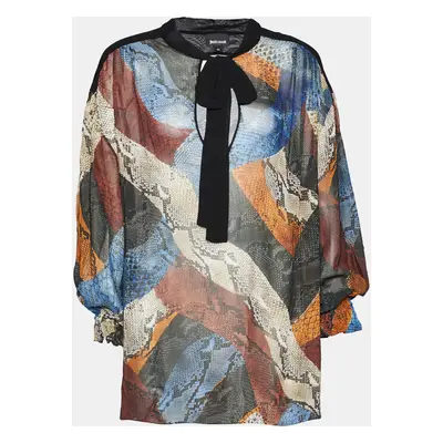 Just Cavalli Multicolour Animal Printed Chiffon Tie Neck Blouse