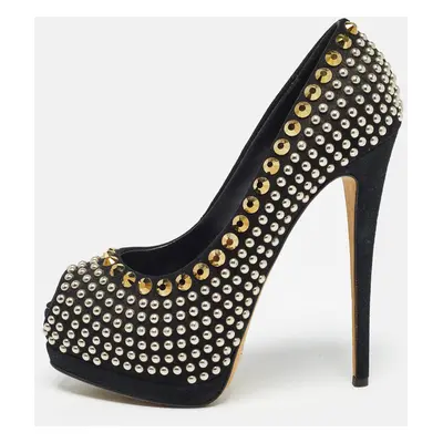 Giuseppe Zanotti Black Suede Studded Peep Toe Platform Pumps Size