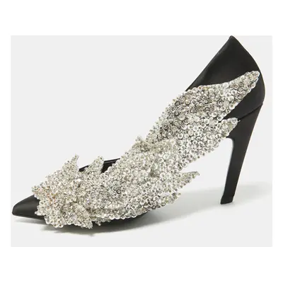 Balenciaga Black Satin Sequins Embellished Talon Slash Pumps Size