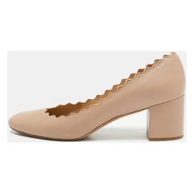 Chloe Beige Leather Laurena Scalloped Block Heel Pumps Size 36.5