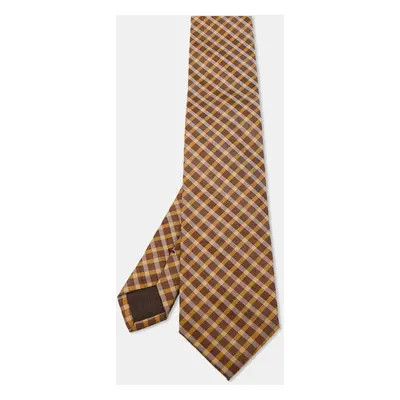 Boss by Hugo Boss Brown/Yellow Check Patterned Silk Tie