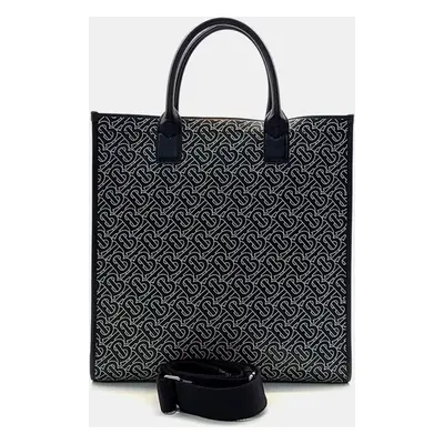 Burberry Black/White TB Logo Leather Vertical Danny Tote