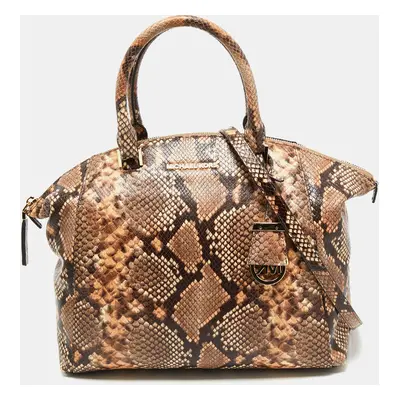 Michael Kors Beige/Brown Python Embossed Leather Satchel